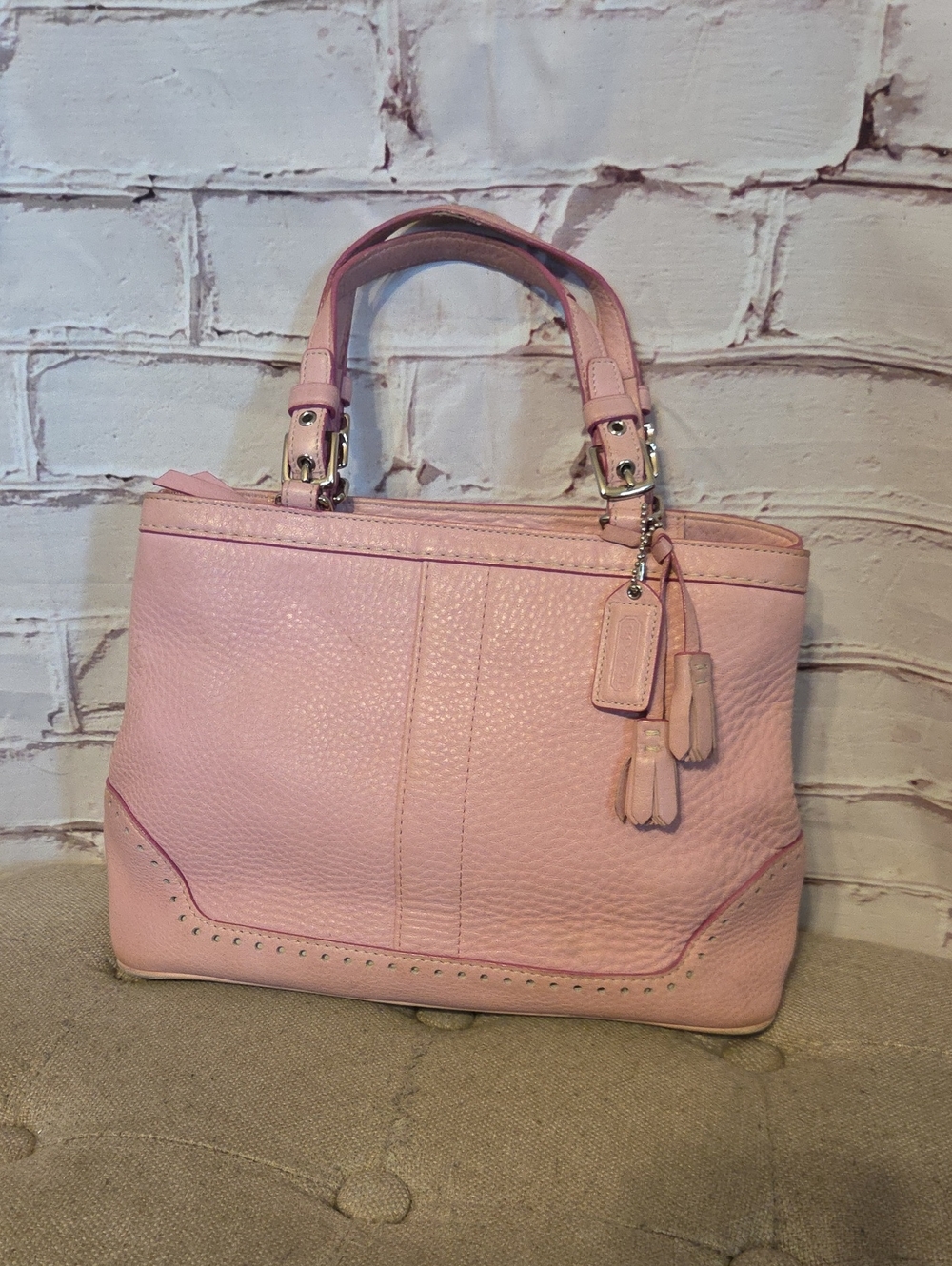Vintage Coach Pink Pebbled Leather Tote with Double Handles J043-5055